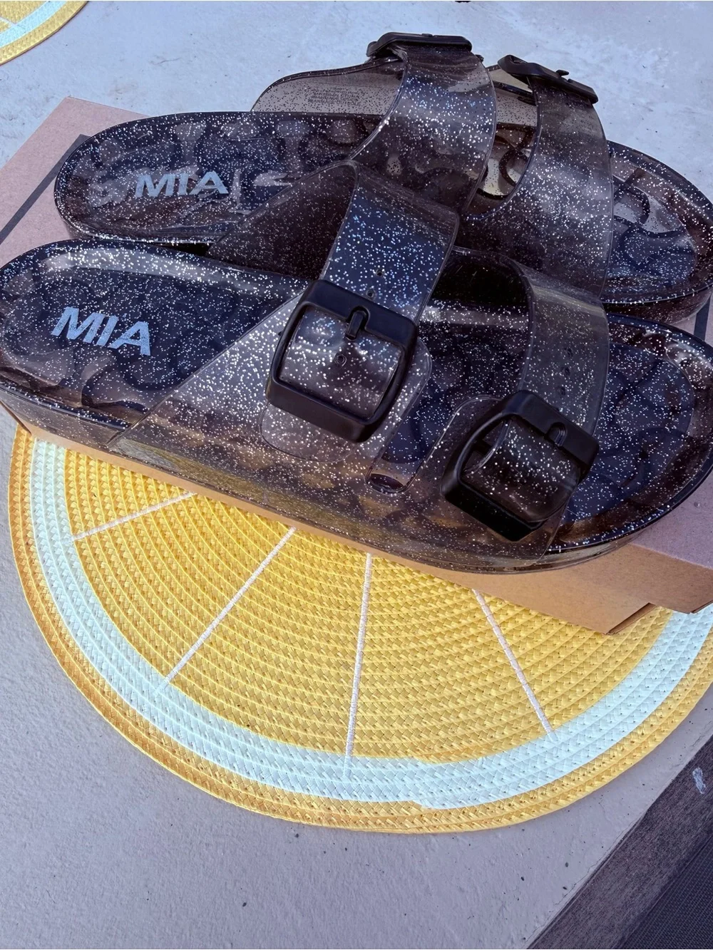 MIA Glitter Smoke Jelly Double-Buckle Slides